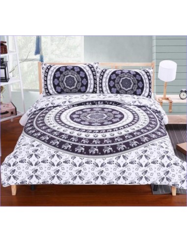 Housse de Couette Mandala - Indien Noir et Blanc en linge