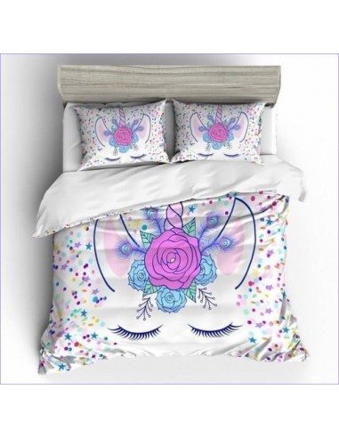 Housse de Couette Licorne Fille corne fleurie pas cheres