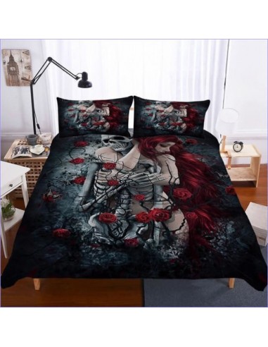 Housse de Couette Gothique Squelette et Roses plus qu'un jeu 