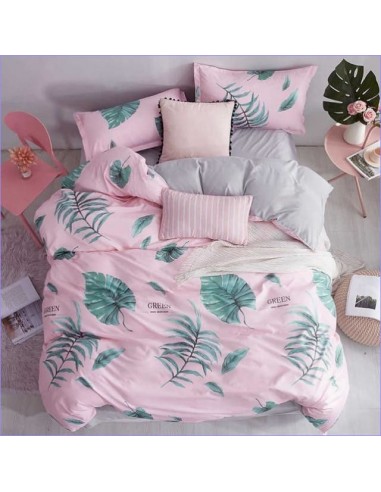 Housse de couette Fleurie Feuilles et rose en linge