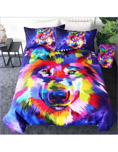 Housse de Couette Tête de Loup Multicolore brillant des détails fins